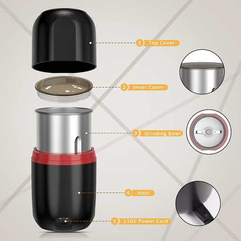 Watifisa Herb Grinder Electric Spice Grinder with Cleaning Brush, Herb Spice Coffee Grinder with Large Capacity - for Herbs, Fine Leaves, Peanuts, Pepper Beans, Mushrooms & Grains (Black) in Saudi Arabia