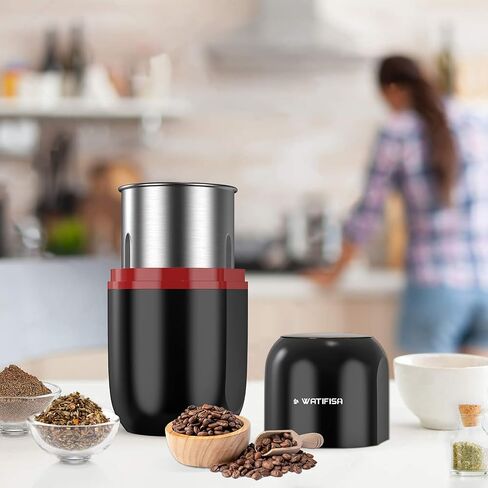 Watifisa Herb Grinder Electric Spice Grinder with Cleaning Brush, Herb Spice Coffee Grinder with Large Capacity - for Herbs, Fine Leaves, Peanuts, Pepper Beans, Mushrooms & Grains (Black) in Saudi Arabia