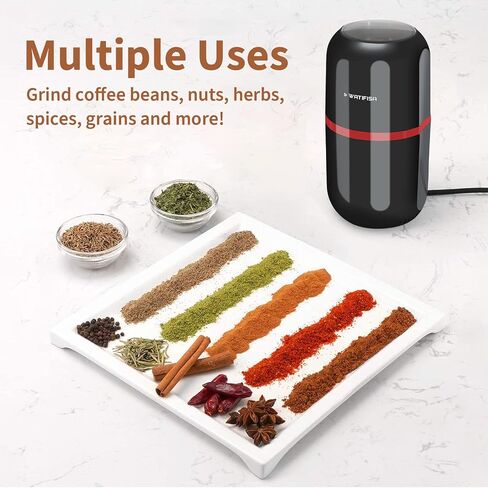 Watifisa Herb Grinder Electric Spice Grinder with Cleaning Brush, Herb Spice Coffee Grinder with Large Capacity - for Herbs, Fine Leaves, Peanuts, Pepper Beans, Mushrooms & Grains (Black) in Saudi Arabia