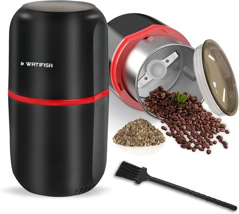 Watifisa Herb Grinder Electric Spice Grinder with Cleaning Brush, Herb Spice Coffee Grinder with Large Capacity - for Herbs, Fine Leaves, Peanuts, Pepper Beans, Mushrooms & Grains (Black) in Saudi Arabia