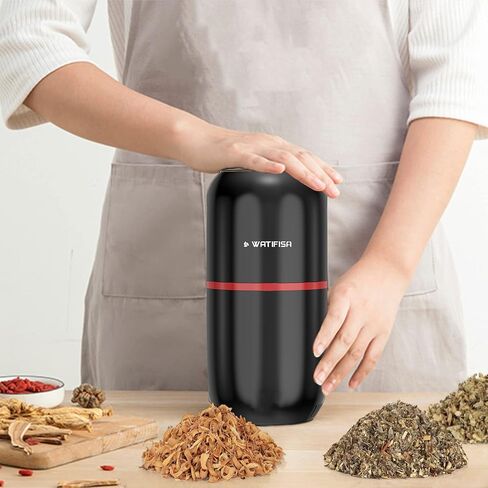 Watifisa Herb Grinder Electric Spice Grinder with Cleaning Brush, Herb Spice Coffee Grinder with Large Capacity - for Herbs, Fine Leaves, Peanuts, Pepper Beans, Mushrooms & Grains (Black) in Saudi Arabia