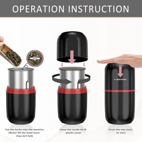 Watifisa Herb Grinder Electric Spice Grinder with Cleaning Brush, Herb Spice Coffee Grinder with Large Capacity - for Herbs, Fine Leaves, Peanuts, Pepper Beans, Mushrooms & Grains (Black) in Saudi Arabia