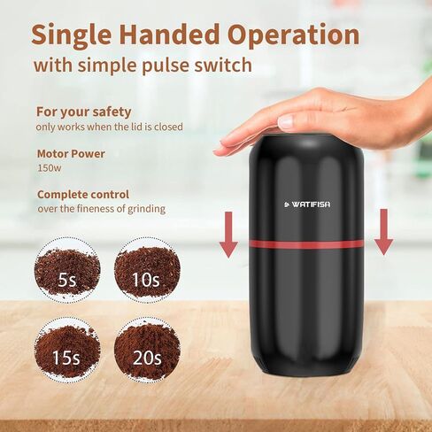 Watifisa Herb Grinder Electric Spice Grinder with Cleaning Brush, Herb Spice Coffee Grinder with Large Capacity - for Herbs, Fine Leaves, Peanuts, Pepper Beans, Mushrooms & Grains (Black) in Saudi Arabia