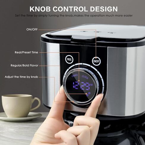 هوموكوس ماكينة تحضير القهوة بسعة 10 اكواب - ماكينة تحضير القهوة بالتنقيط قابلة للبرمجة - ماكينة تحضير القهوة بالتنقيط من الستانلس ستيل مع مؤقت وتحكم في قوة الشراب وشاشة LCD ونظام مضاد للتنقيط in Kuwait