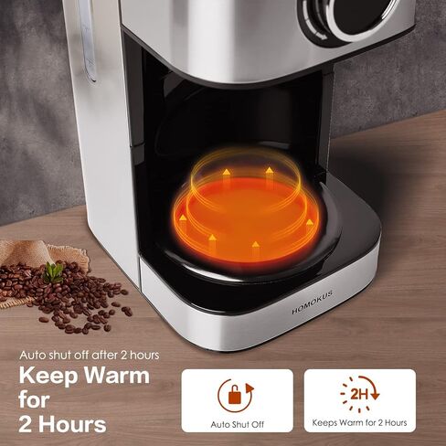 هوموكوس ماكينة تحضير القهوة بسعة 10 اكواب - ماكينة تحضير القهوة بالتنقيط قابلة للبرمجة - ماكينة تحضير القهوة بالتنقيط من الستانلس ستيل مع مؤقت وتحكم في قوة الشراب وشاشة LCD ونظام مضاد للتنقيط in Kuwait