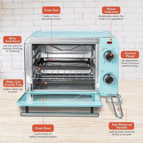 Elite Gourmet Americana 2 Slice, 9.5" Griddle with Glass Lid, 3-in-1 Breakfast Center Station, 4-Cup Coffeemaker, Toaster Oven with 15-Min Timer, Heat Selector Mode, Blue in Saudi Arabia