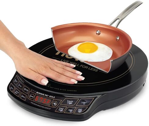 Nuwave Gold Precision Induction Cooktop, Portable, Large 8" Heating Coil, 12" Shatter-Proof Ceramic Glass Surface, 3 Wattage Settings 600, 900, and 1500 Watts, 9" Duralon Non-Stick Fry Pan Included in Saudi Arabia