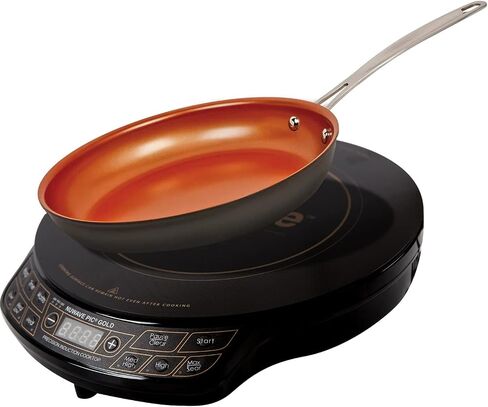 Nuwave Gold Precision Induction Cooktop, Portable, Large 8" Heating Coil, 12" Shatter-Proof Ceramic Glass Surface, 3 Wattage Settings 600, 900, and 1500 Watts, 9" Duralon Non-Stick Fry Pan Included in Saudi Arabia