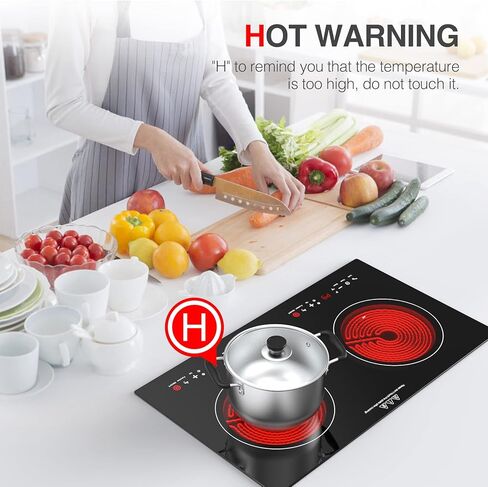 موقد كهربائي QTYANCY، 2400 وات 120 فولت 2 شعلة شاشة LED تعمل باللمس، 9 مستويات تسخين، لوحات ساخنة لمؤشر السطح الساخن للطهي، موقد كهربائي مدمج in Kuwait