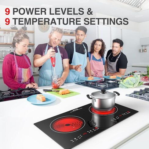 موقد كهربائي QTYANCY، 2400 وات 120 فولت 2 شعلة شاشة LED تعمل باللمس، 9 مستويات تسخين، لوحات ساخنة لمؤشر السطح الساخن للطهي، موقد كهربائي مدمج in Kuwait