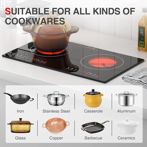 موقد كهربائي QTYANCY، 2400 وات 120 فولت 2 شعلة شاشة LED تعمل باللمس، 9 مستويات تسخين، لوحات ساخنة لمؤشر السطح الساخن للطهي، موقد كهربائي مدمج in Kuwait