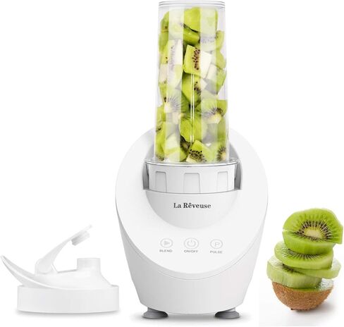 خلاط شخصي من La Reveuse للمخفوقات والعصائر بقدرة 200 وات مع تقنية المحرك المغناطيسي وزجاجة سفر محمولة خالية من مادة BPA سعة 10 أونصة (أبيض) in Kuwait