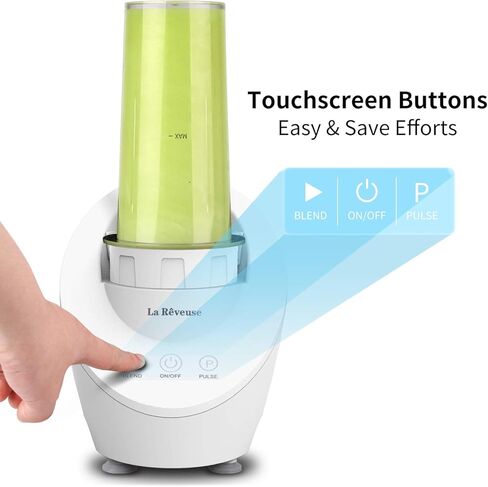 خلاط شخصي من La Reveuse للمخفوقات والعصائر بقدرة 200 وات مع تقنية المحرك المغناطيسي وزجاجة سفر محمولة خالية من مادة BPA سعة 10 أونصة (أبيض) in Kuwait
