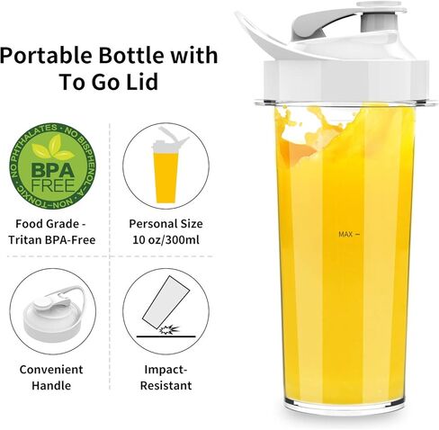 خلاط شخصي من La Reveuse للمخفوقات والعصائر بقدرة 200 وات مع تقنية المحرك المغناطيسي وزجاجة سفر محمولة خالية من مادة BPA سعة 10 أونصة (أبيض) in Kuwait