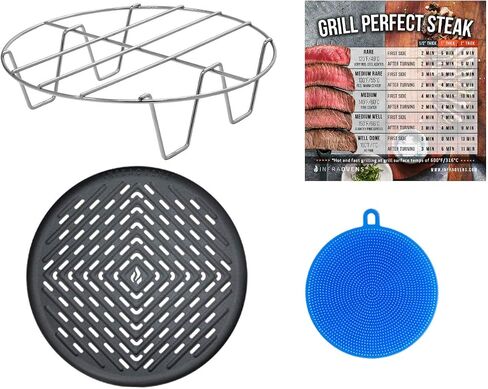 Air fryer 8 inch Grilling Rack Set Compatible with Costway, Cozyna, Chefman, Della, Farberware, GoWise, Maxi-Matic Elite Platinum, Posame, Power Airfryer Oven +More | Steak Doneness Guide Magnet in Saudi Arabia