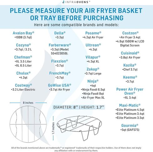 Air fryer 8 inch Grilling Rack Set Compatible with Costway, Cozyna, Chefman, Della, Farberware, GoWise, Maxi-Matic Elite Platinum, Posame, Power Airfryer Oven +More | Steak Doneness Guide Magnet in Saudi Arabia