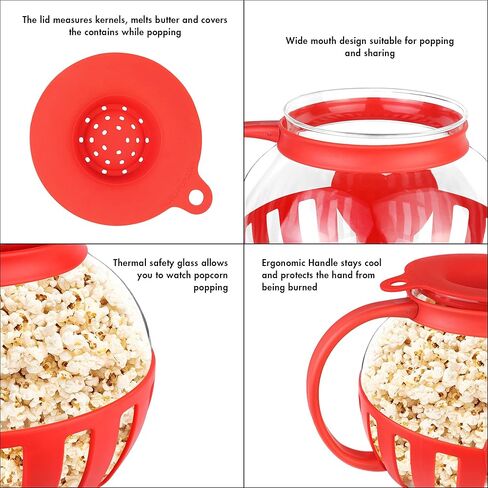 The Original Korcci 3 Quart Microwave Glass Popcorn Popper, Borosilicate Glass, Dishwasher Safe, 3-in-1 Silicone Lid, BPA Free, Family Size (Blue) in Kuwait