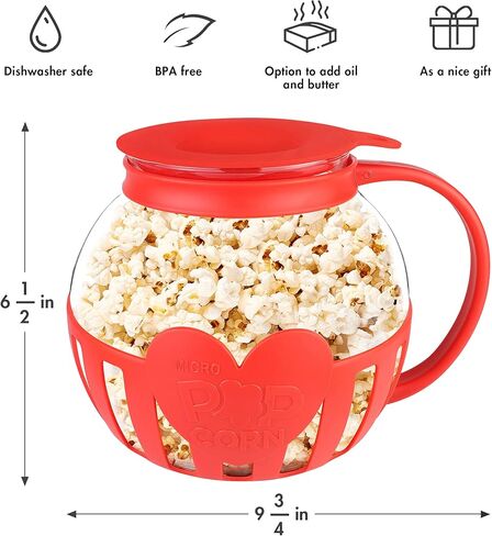 The Original Korcci 3 Quart Microwave Glass Popcorn Popper, Borosilicate Glass, Dishwasher Safe, 3-in-1 Silicone Lid, BPA Free, Family Size (Blue) in Kuwait