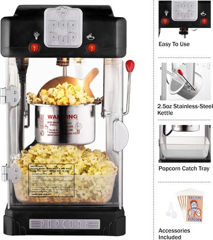 Pop Pup Popcorn Machine - 2.5oz Popper with Stainless-Steel Kettle, Serving Tray, Warming Light and Accessories by Great Northern Popcorn (Red) in Kuwait