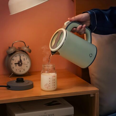 Mini Electric Kettle, 0.8L Portable Travel Tea Kettle Stainless Steel Double Layer Hot Water Cordless BPA-Free, 600 W Boil-Dry Protection Boiler and Heater Brand: NARBOR, green in Saudi Arabia