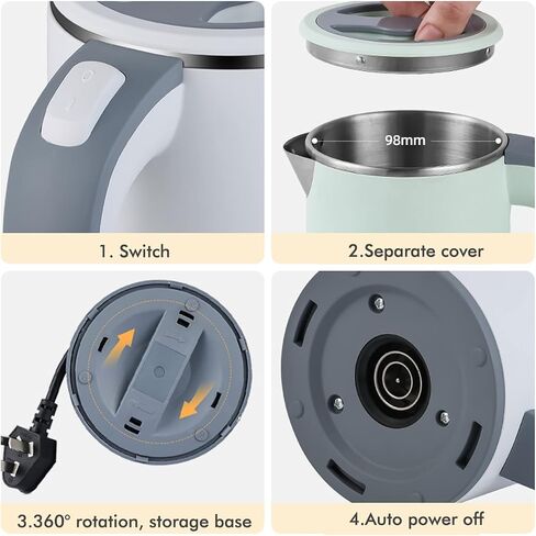 Mini Electric Kettle, 0.8L Portable Travel Tea Kettle Stainless Steel Double Layer Hot Water Cordless BPA-Free, 600 W Boil-Dry Protection Boiler and Heater Brand: NARBOR, green in Saudi Arabia