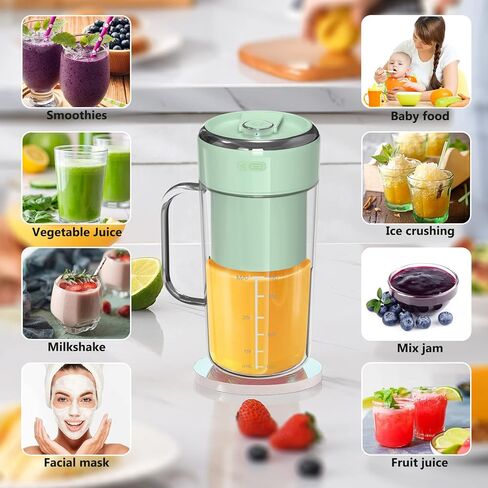 خلاط محمول من بي كيه بي دي، عصارة صغيرة للمخفوقات والسموزي، ماكينة عصارة سهلة التنظيف وقابلة لاعادة الشحن، زجاجة خلاط مع كثافة المغذيات والفيتامينات، كوب عصير 12 اونصة مع 8 شفرات، اخضر in Kuwait