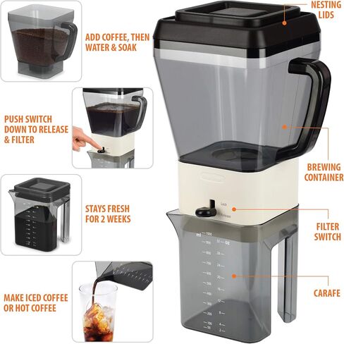 Cold Brew Iced Coffee Maker Brews 12 servings of Rich Coffee Concentrate for Hot or Cold Refreshment in Saudi Arabia