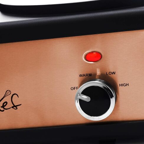 طباخ بطيء Megachef Triple سعة 2.5 لتر وخادم بوفيه باللون النحاسي المصقول والأسود مع 3 أواني طهي سيراميك ومساند غطاء قابلة للإزالة in Kuwait