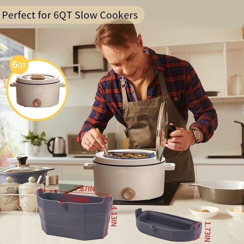بطانات مقسمة للطباخ البطيء من السيليكون متوافقة مع كروكبوت وهاملتون بيتش 6QT طباخ بطيء، مادة صالحة للطعام، سهلة التنظيف، قابلة لإعادة الاستخدام، بطانة ملحقات الطباخ البطيء لمعظم الطباخ البطيء البيضاوي 6 كيو تي in Kuwait
