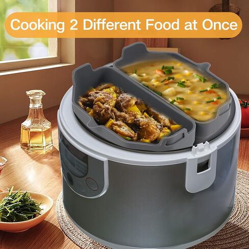 بطانات مقسمة للطباخ البطيء من السيليكون متوافقة مع كروكبوت وهاملتون بيتش 6QT طباخ بطيء، مادة صالحة للطعام، سهلة التنظيف، قابلة لإعادة الاستخدام، بطانة ملحقات الطباخ البطيء لمعظم الطباخ البطيء البيضاوي 6 كيو تي in Kuwait