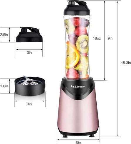 La Reveuse Smoothies Blender Personal Size 300 Watts with 18 oz BPA-Free Portable Travel Sports Bottle, Silver in Kuwait