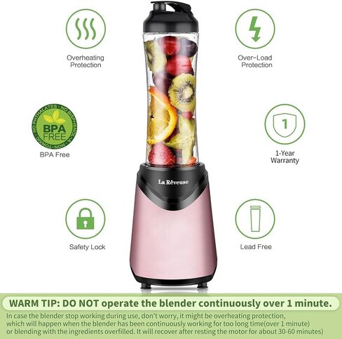 La Reveuse Smoothies Blender Personal Size 300 Watts with 18 oz BPA-Free Portable Travel Sports Bottle, Silver in Kuwait