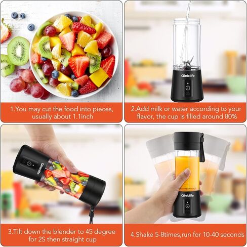 Portable Blender,Travel Blender,Mini Blender,Personal Mixer Fruit Rechargeable with USB,380ml,Fruit Juice for Great Mixing(Black) in Saudi Arabia