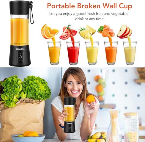 Portable Blender,Travel Blender,Mini Blender,Personal Mixer Fruit Rechargeable with USB,380ml,Fruit Juice for Great Mixing(Black) in Saudi Arabia