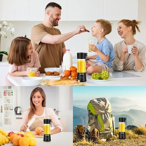 Portable Blender,Travel Blender,Mini Blender,Personal Mixer Fruit Rechargeable with USB,380ml,Fruit Juice for Great Mixing(Black) in Saudi Arabia