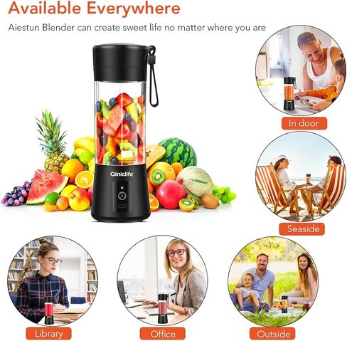 Portable Blender,Travel Blender,Mini Blender,Personal Mixer Fruit Rechargeable with USB,380ml,Fruit Juice for Great Mixing(Black) in Saudi Arabia
