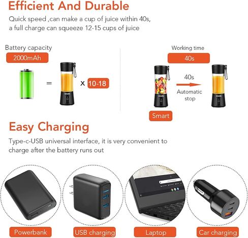 Portable Blender,Travel Blender,Mini Blender,Personal Mixer Fruit Rechargeable with USB,380ml,Fruit Juice for Great Mixing(Black) in Saudi Arabia