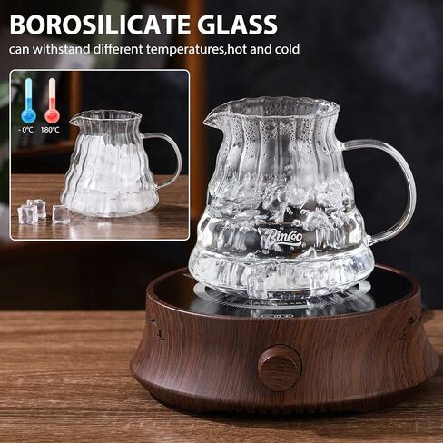 Bincoo Pour Over Coffee Maker Set with Dripper Size 02,600ml Glass Coffee Server Set,V60 Glass Coffee Dripper with Wood Stand Filter Paper for Home Office Gift(Grey) in Saudi Arabia