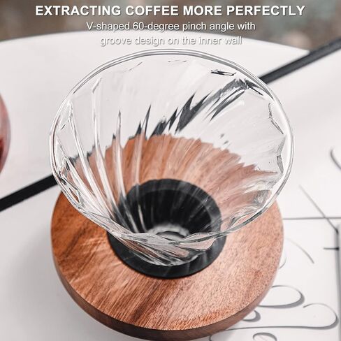 Bincoo Pour Over Coffee Maker Set with Dripper Size 02,600ml Glass Coffee Server Set,V60 Glass Coffee Dripper with Wood Stand Filter Paper for Home Office Gift(Grey) in Saudi Arabia