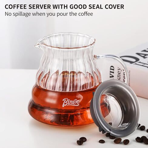 Bincoo Pour Over Coffee Maker Set with Dripper Size 02,600ml Glass Coffee Server Set,V60 Glass Coffee Dripper with Wood Stand Filter Paper for Home Office Gift(Grey) in Saudi Arabia