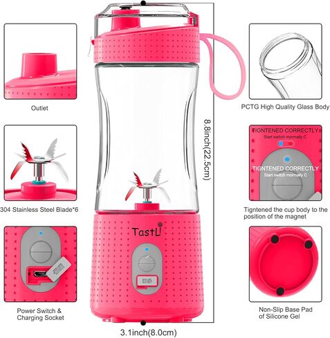 Portable Blender Bottles, Personal Mini Small Blender for Shakes, Smoothies, Fruit Juice and Protein mixes, Cordless, USB-C Rechargeable (Black) in Kuwait