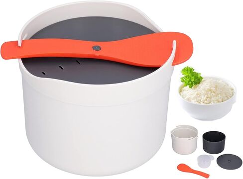 Microwave Rice Cooker Steamer, Microwave Pasta Cooker with Strainer, 2 L Microwave Cookware Set for Rice, Pasta, Vegetables, Quinoa, Oatmeal, Ramen Non stick, Dishwasher Safe, BPA Free in Kuwait
