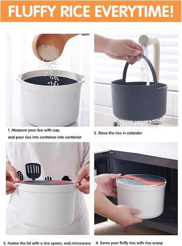 Microwave Rice Cooker Steamer, Microwave Pasta Cooker with Strainer, 2 L Microwave Cookware Set for Rice, Pasta, Vegetables, Quinoa, Oatmeal, Ramen Non stick, Dishwasher Safe, BPA Free in Kuwait