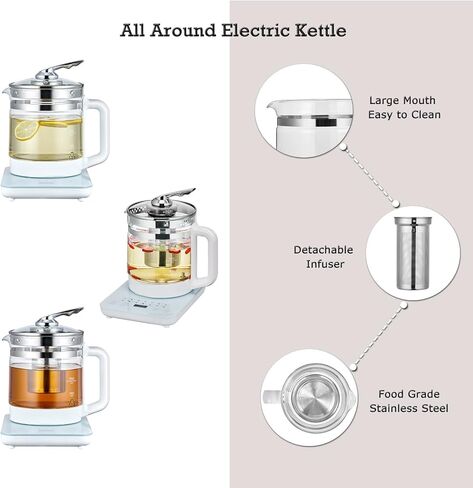 Electric Glass Kettle Electric Kettles for Boiling Water for 1.5 L, Electric Kettle Temperature Control Electric Kettle with Tea Infuse, Tea Maker with 18 Smart Menu, BPA-FREE & Boil-Dry Protection. in Saudi Arabia