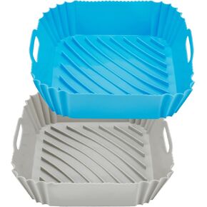 Air Fryer Liners Reusable– Air Fryer Silicone Liners – Air Fryer Liners Square with Practical Handles – Dishwasher and Oven Friendly Silicone Air Fryer Basket – 2pcs (Black+Grey) in Saudi Arabia