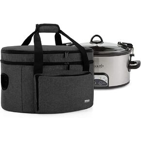 LUXJA Double Layers Slow Cooker Bag (with a Bottom Pad), Insulated Slow Cooker Carrier Fits for Most 6-8 Quart Oval Slow Cooker, Black (Bag Only)