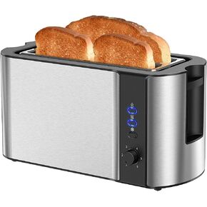 Toaster 4 Slice, 10'' Long Slot Toaster 2 Slice, Extra-Wide Stainless Steel Toasters, 4 Slice Toaster, Warming Rack & 6 Shade Settings, Defrost/Reheat/Cancel, Toaster for Croissants Bread(Silver) in Saudi Arabia