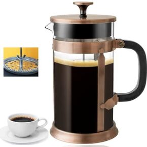 French Press Coffee Maker with 2 Extra Screens, 34oz, French Press Stainless Steel 304 Grade, Easy Disassemble Design Double Filter, Thick Heat Resistant Glass Pot (Black)