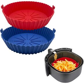 2 Pack Reusable Silicone Air Fryer Baskets Heat-Resistant and Simple to Clean. Round Silicone Pot for Air Fryer Oven Accessories, (Blue + Red) in Kuwait