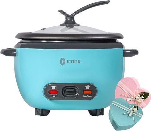 ICOOK 3-Cup Uncooked 6-Cup Cooked Blue Rice Cooker 0.6L Grains,Oatmeal,Cereals Cooker,Rice Warmer Steamer,Small Mini Rice Cooker,Removable Nonstick Pot,Full View Glass Lid,Blue in Saudi Arabia